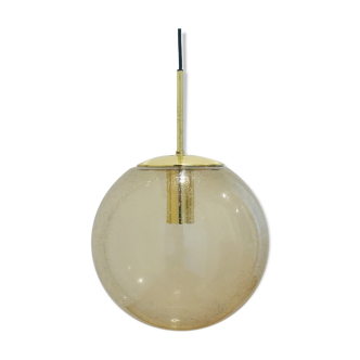 Mid-Century Smoked Air-Bubbled Glass Ball Pendant / Ceiling Light from Limburg, Germany, 1970s