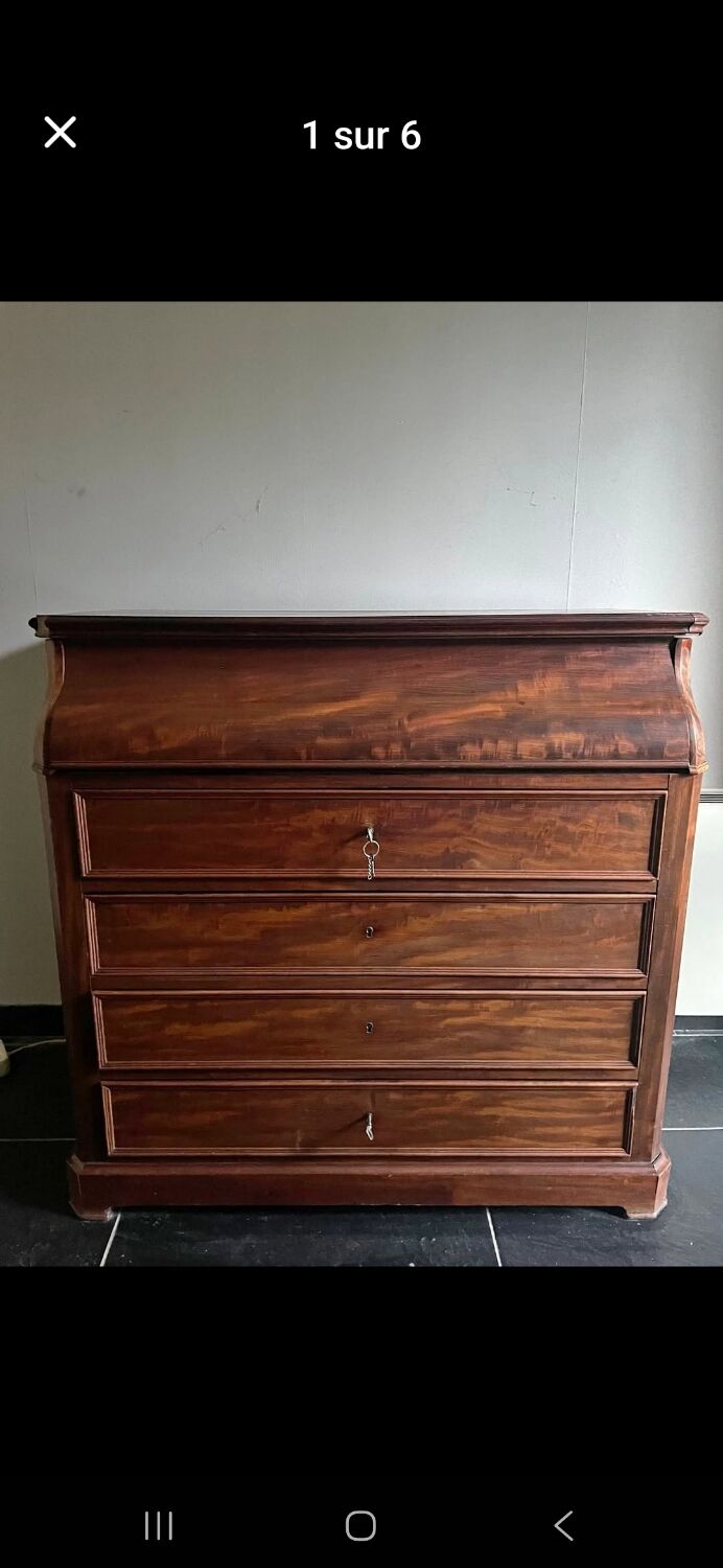 Vintage wooden toilet commode with marble top.