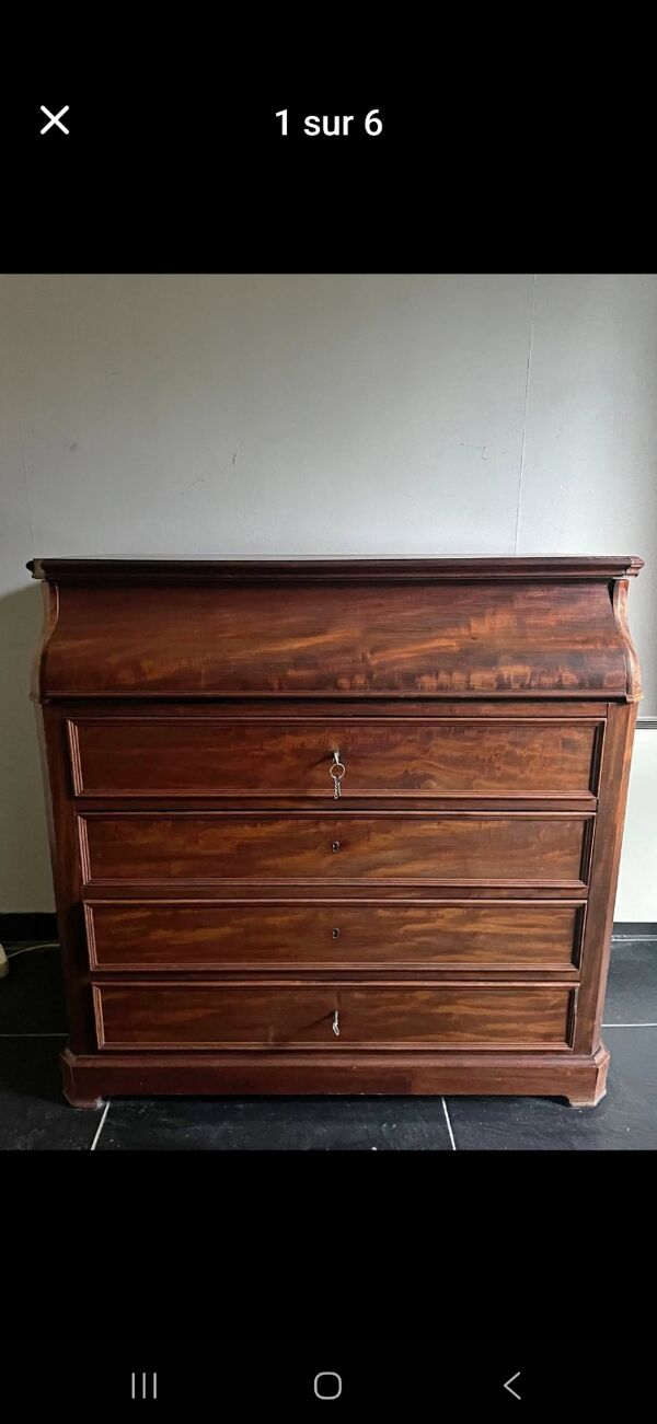 Commode de toilette vintage en bois avec plateau en marbre