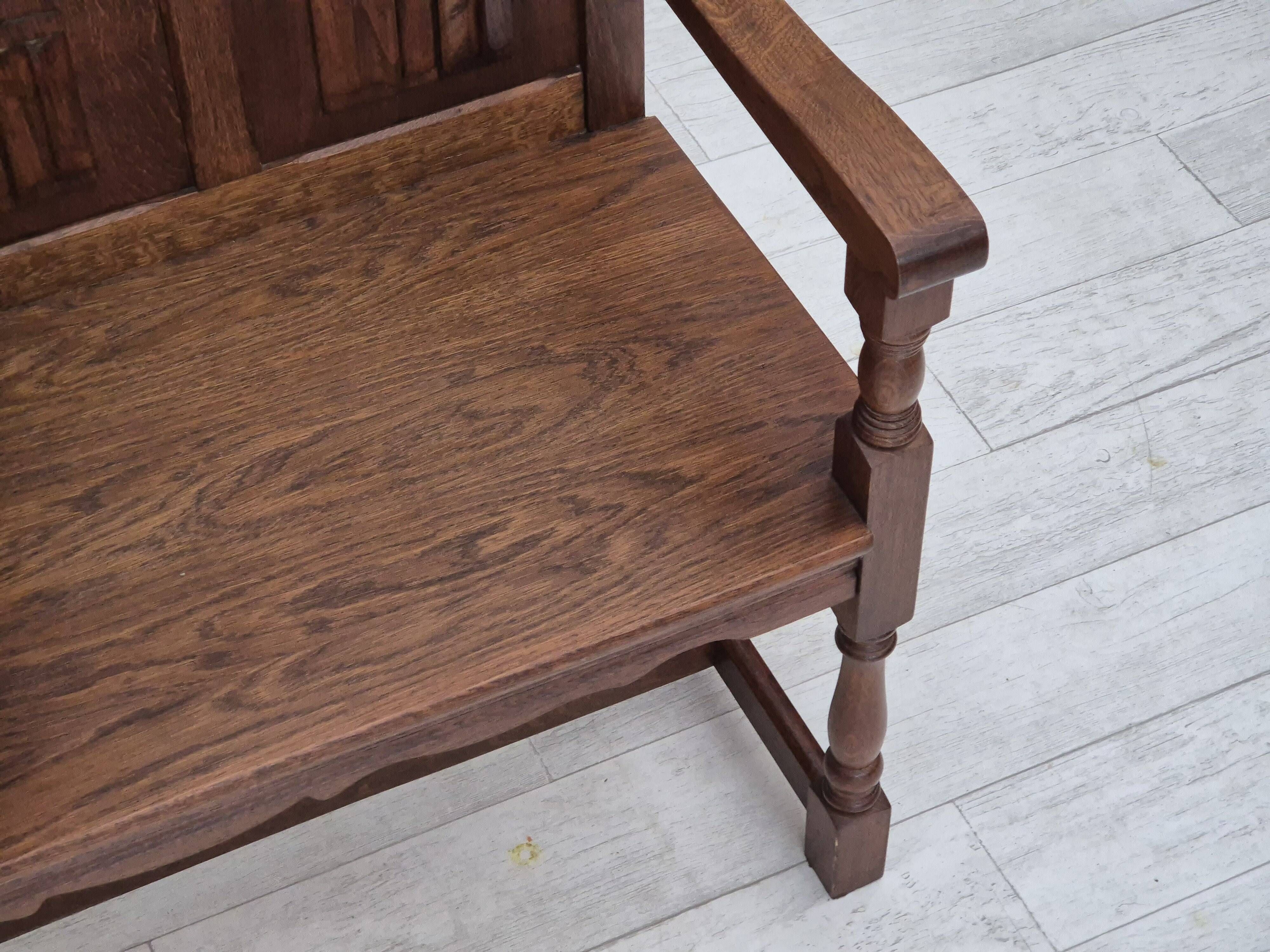 1960s, Danish bench, dark solid oak wood, plywood.