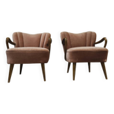 Pair of pink velvet cocktail armchairs 1960