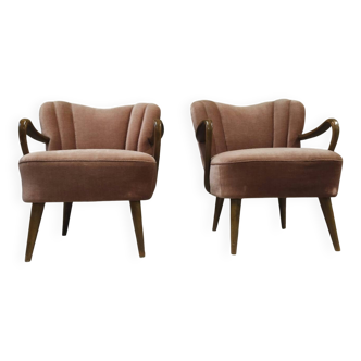 Pair of pink velvet cocktail armchairs 1960