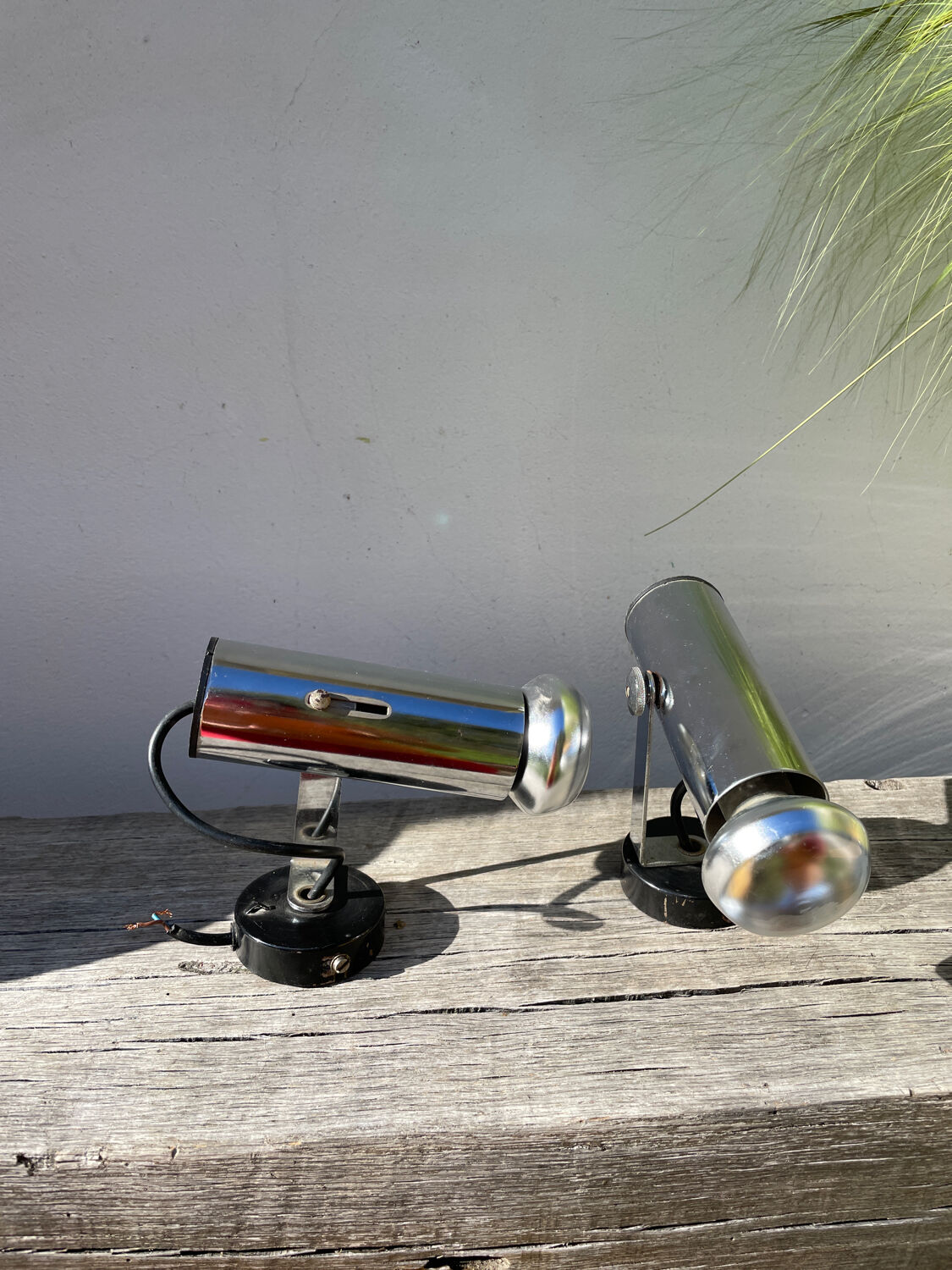 Pair of chrome metal wall lights from the 1970s.