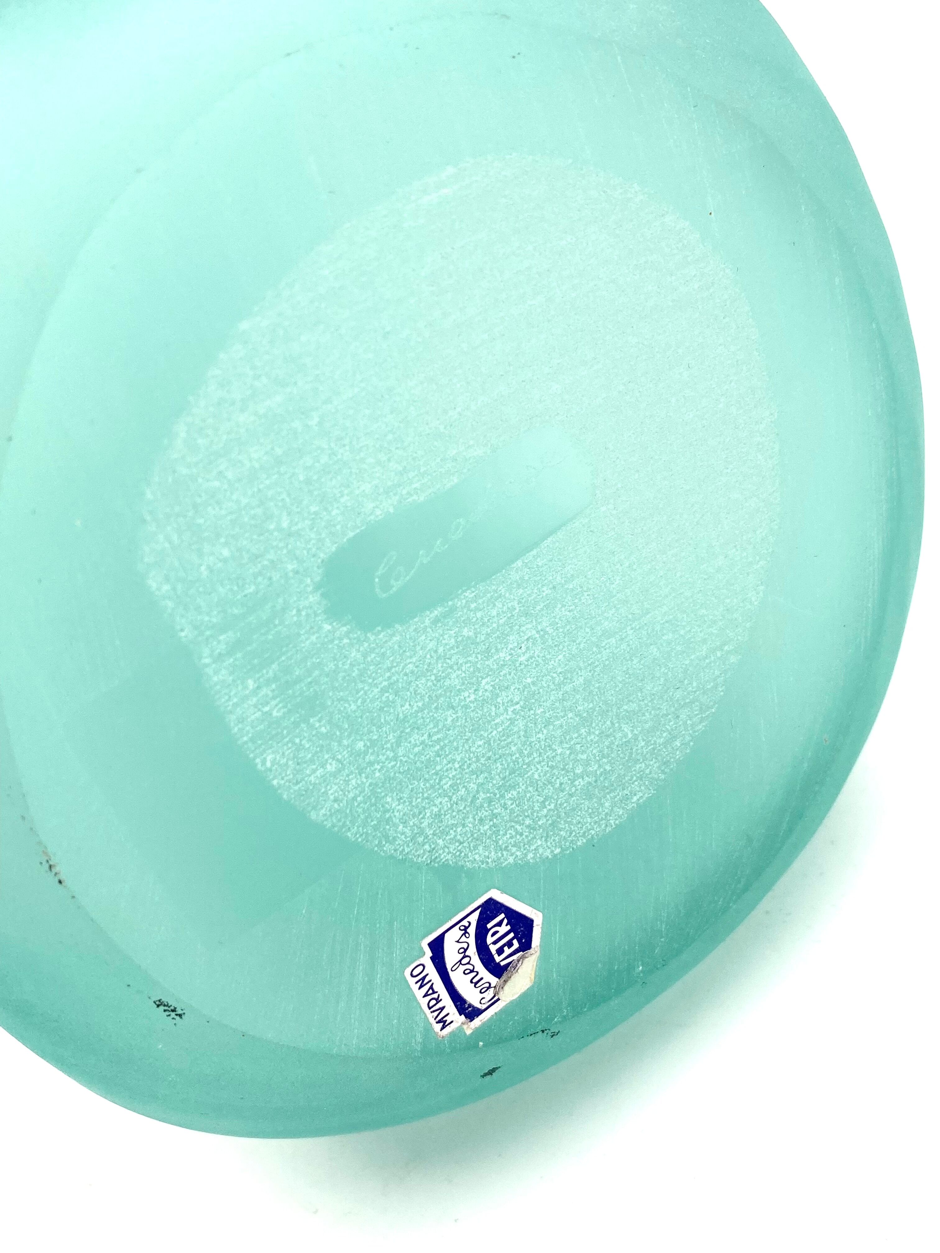 Gino Cenedese, Murano frosted glass aqua green vase, Cenedese, Murano Italy 1970s