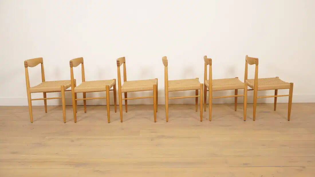 6 x dining chair | Bramin | H.W. Klein | Soaped oak | Restored