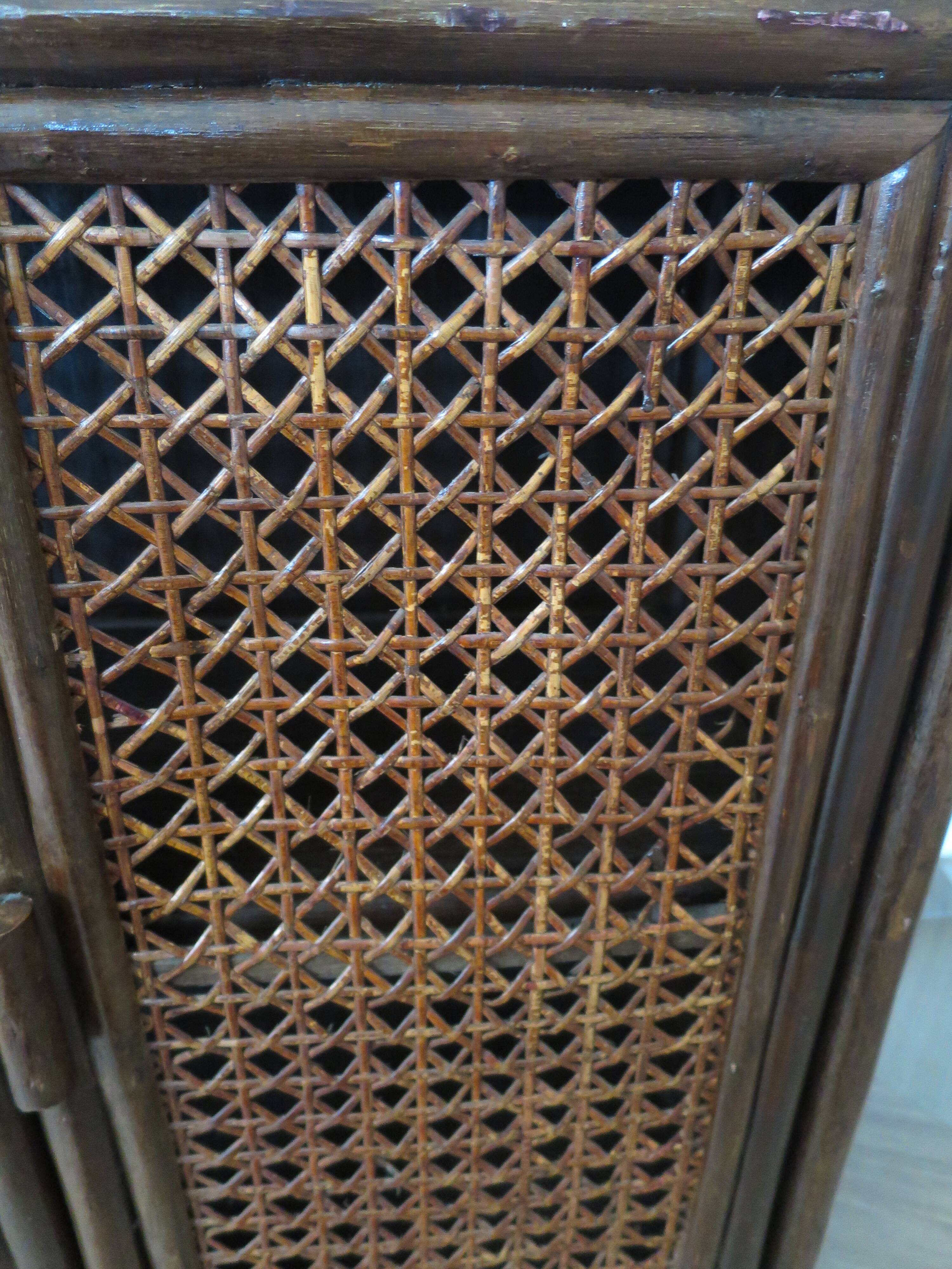 Retro-vintage-Low sideboard-library - cane-wood-rattan-1960s