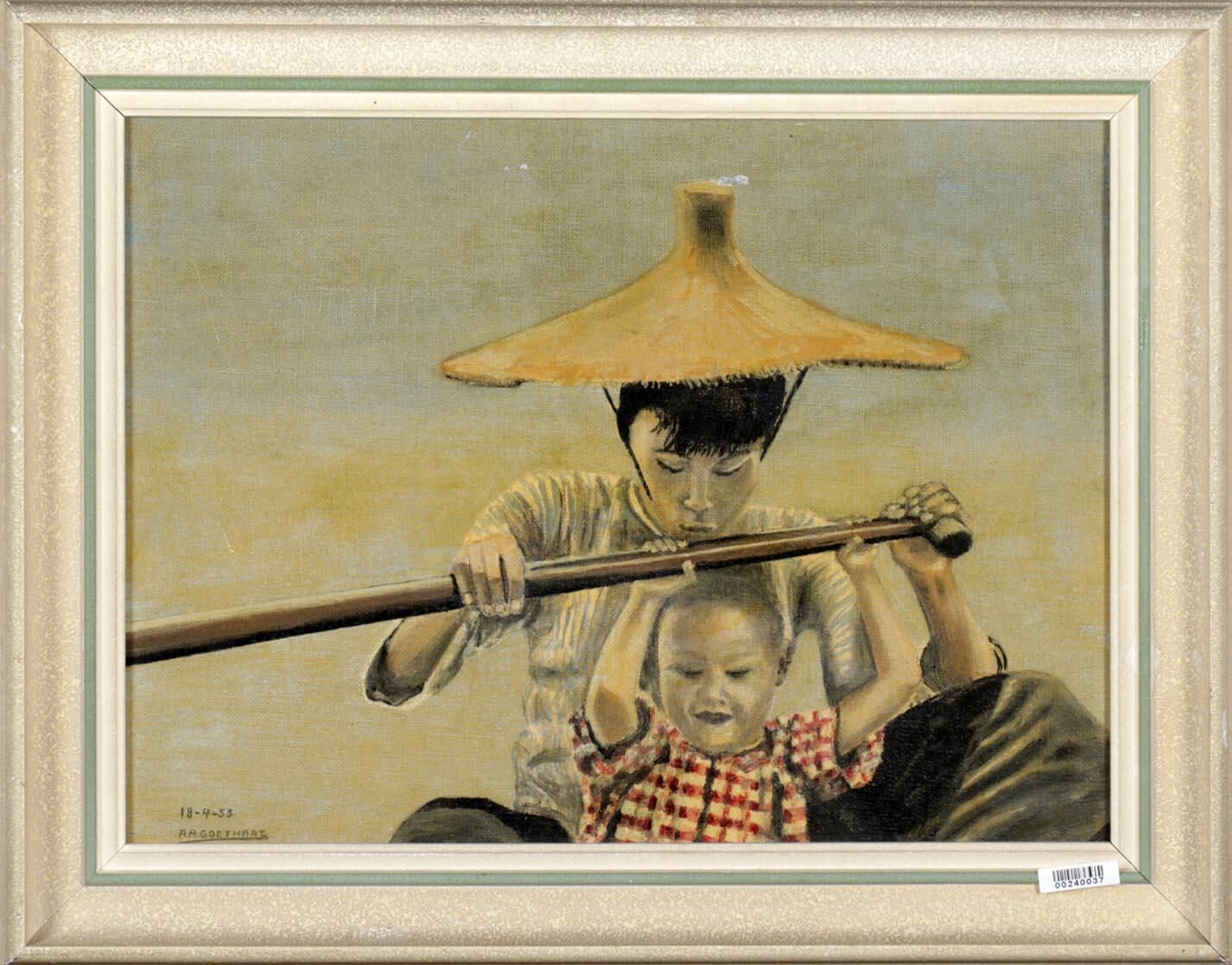 Painting of mother and daughter in a boat