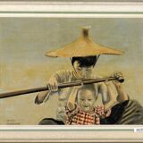 Painting of mother and daughter in a boat