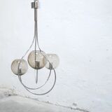Vintage chandelier in chromed metal and smoked glass