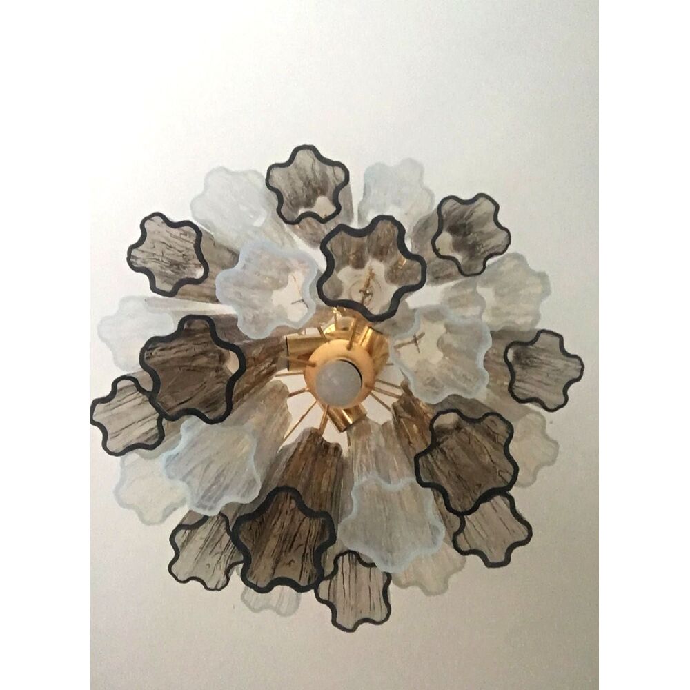 Fume’ and opalino “tronchi” murano glass chandelier d50 by simoeng