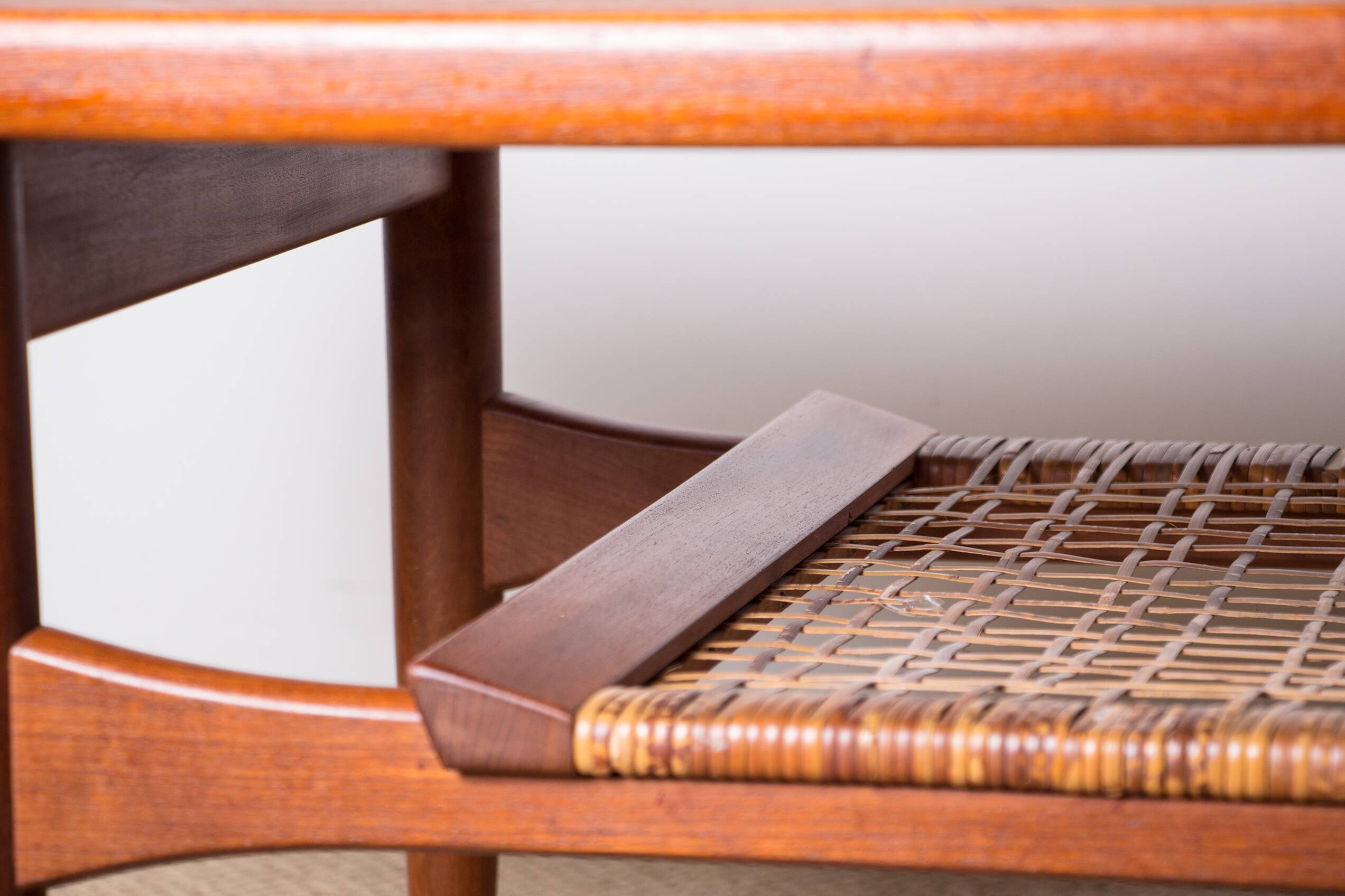 Danish coffee table in teak and rattan by KT Mobler 1960