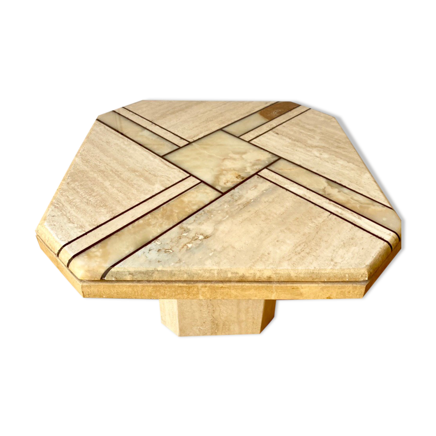Table basse carré en marbre et travertin