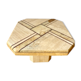 Square coffee table in marble and travertine