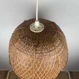 Flower-shaped pendant light, woven rattan, 1970