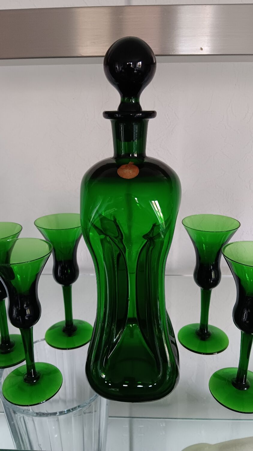 Kluk Kluk carafe by Jacob E.Bang - Holmegaard and 5 liqueur glasses