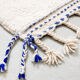 Moroccan Berber carpet beni ouarain ecru with majorelle blue patterns 235x180cm