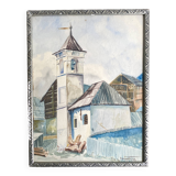 Watercolor 1920, silver carved wooden frame