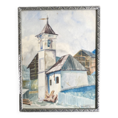 Watercolor 1920, silver carved wooden frame