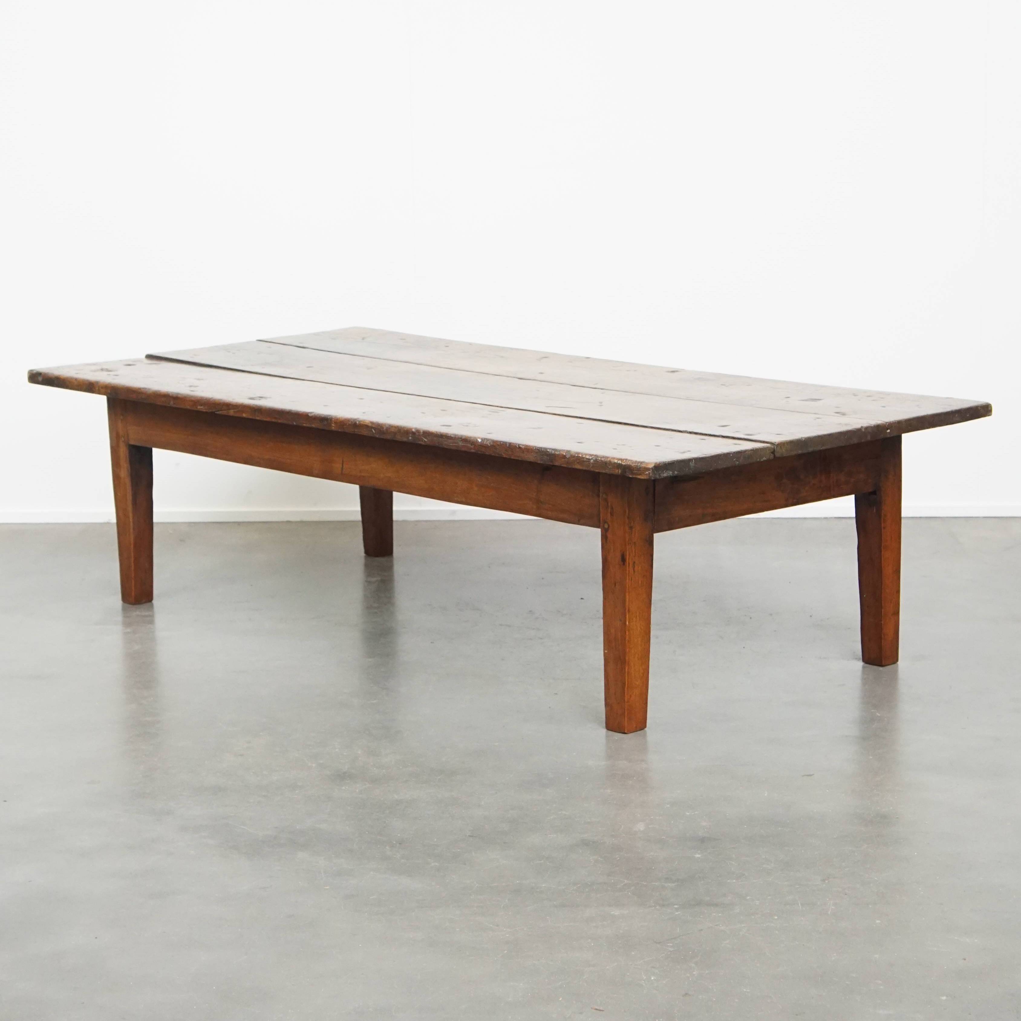 Antique Coffee Table Made of Chestnut Wood from the Early 19th Century