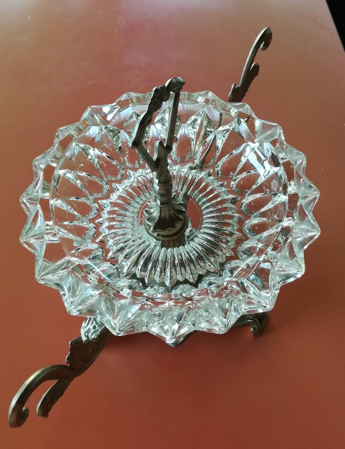 Glass ashtray, silver metal base