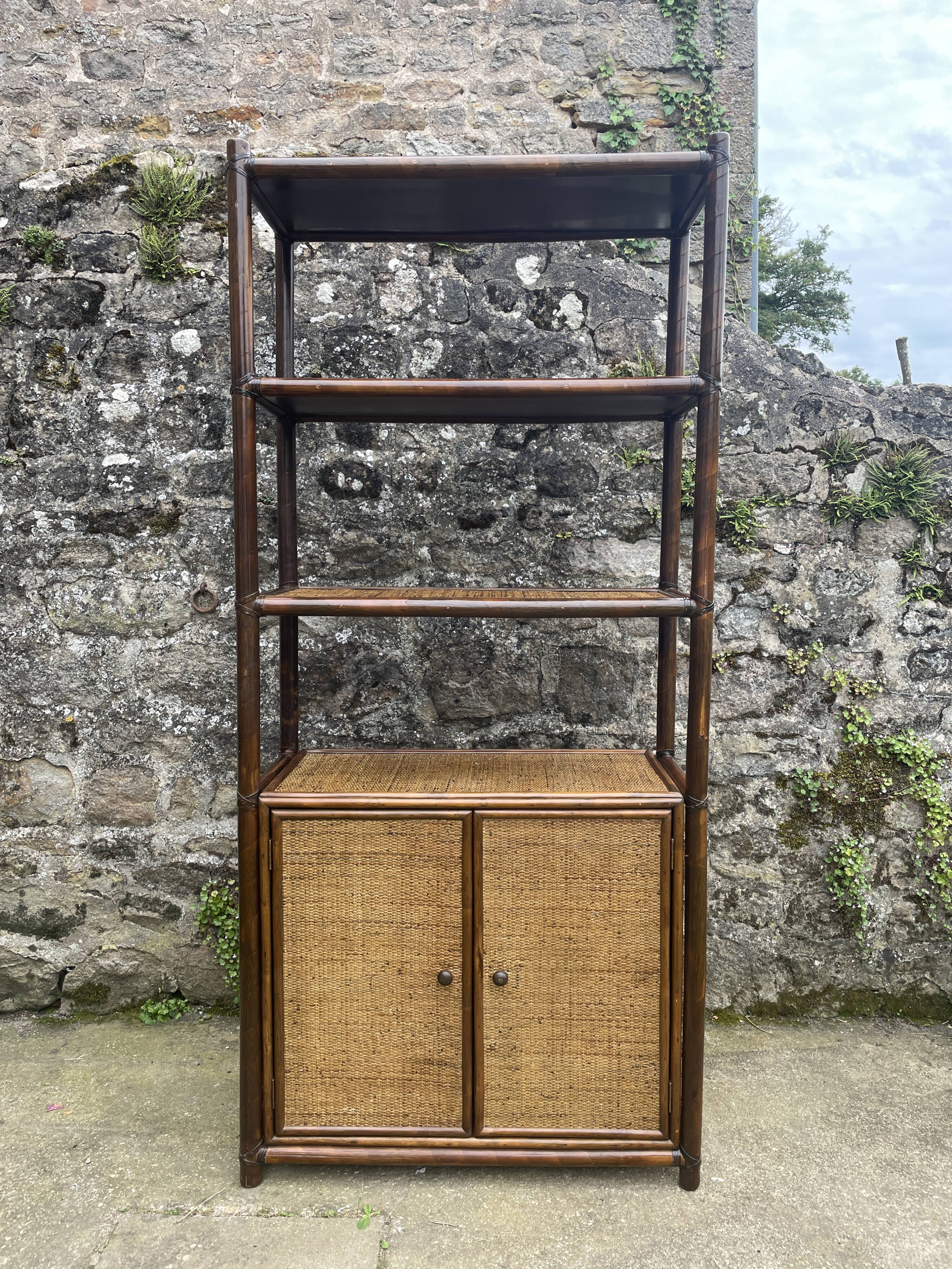 Bamboo and woven fibre shelving unit 1970