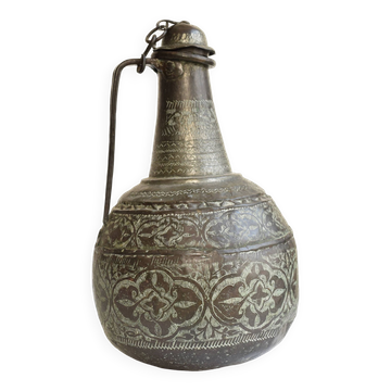 Ancien grand coquemar ottoman en cuivre ciselé et étamé - bouilloire du XVIII ème siècle