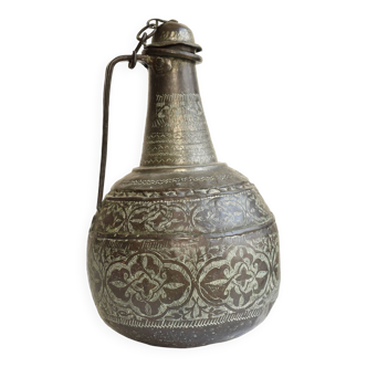 Ancien grand coquemar ottoman en cuivre ciselé et étamé - bouilloire du XVIII ème siècle