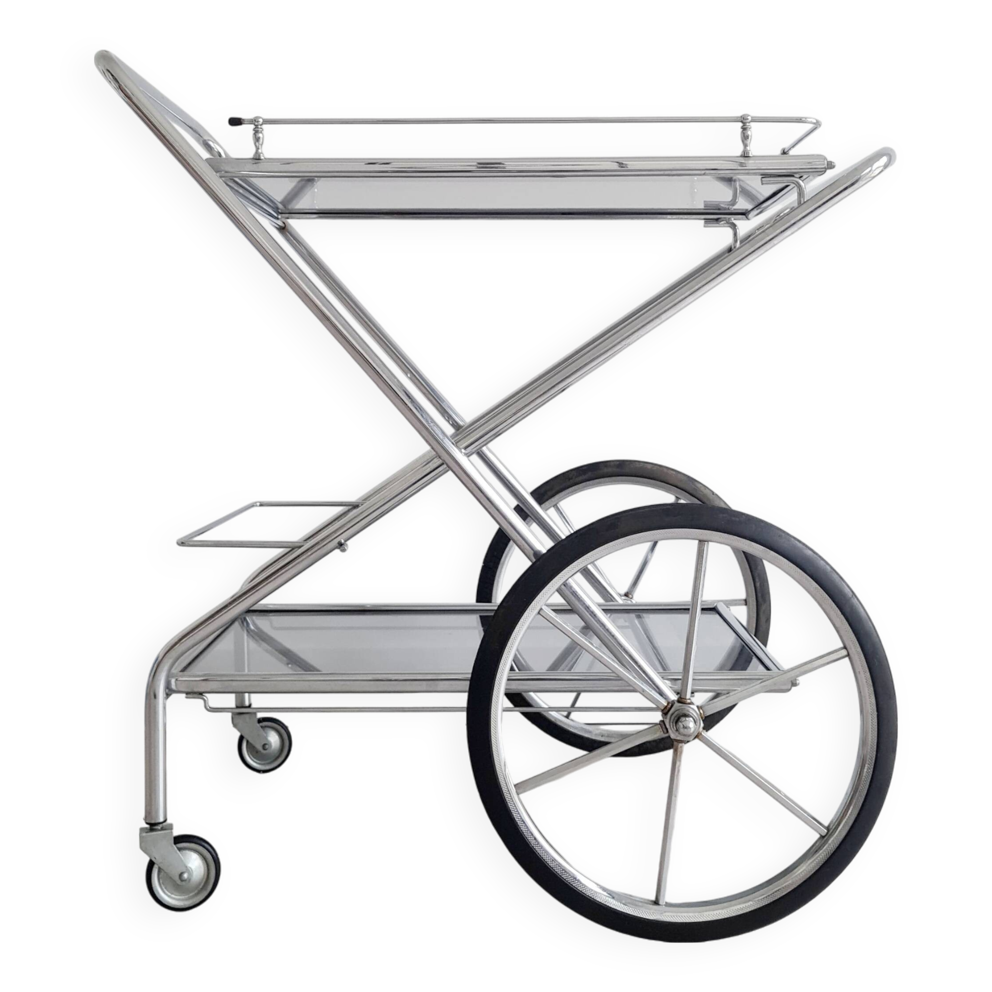 Rolling trolley - chrome and glass shelves