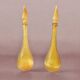 Pair of vintage amber yellow Empoli glass decanters