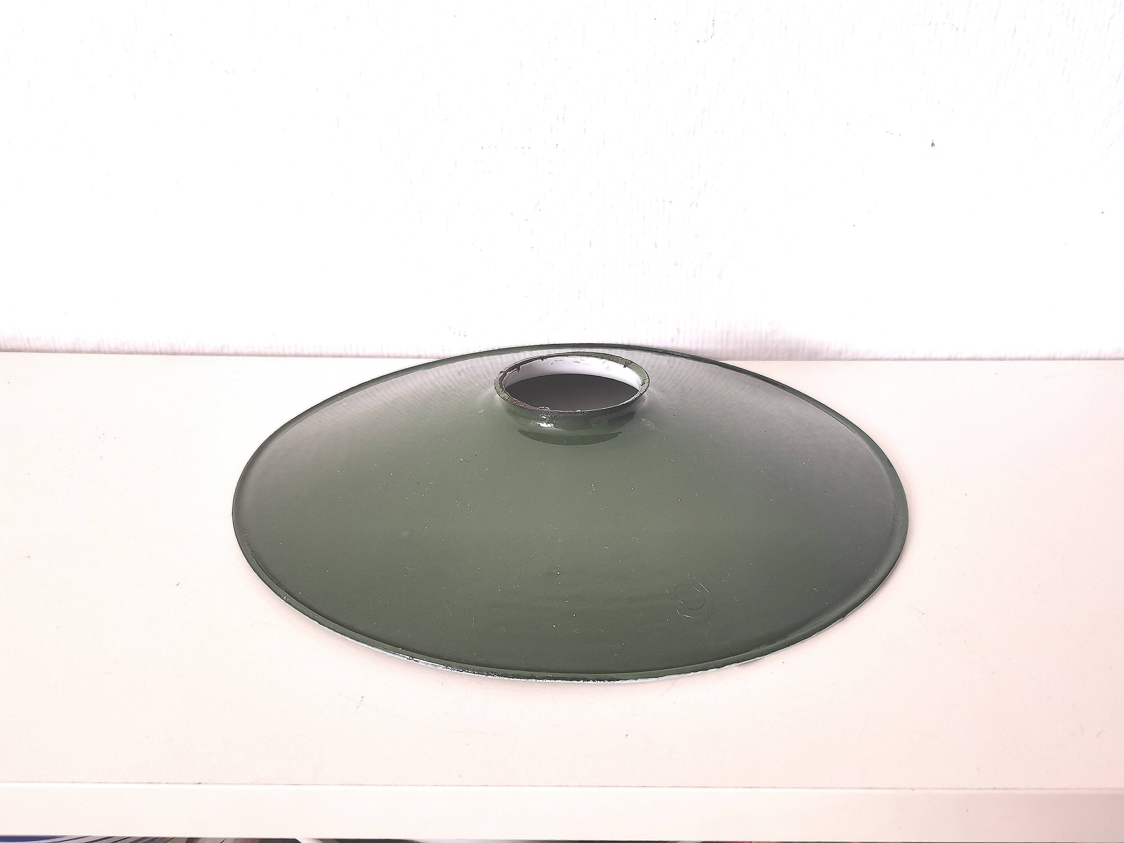 enamelled metal lampshade, dark green industrial decor
