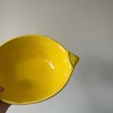 Ceramic dish/bowl in the shape of a lemon fruit and its decorative leaf