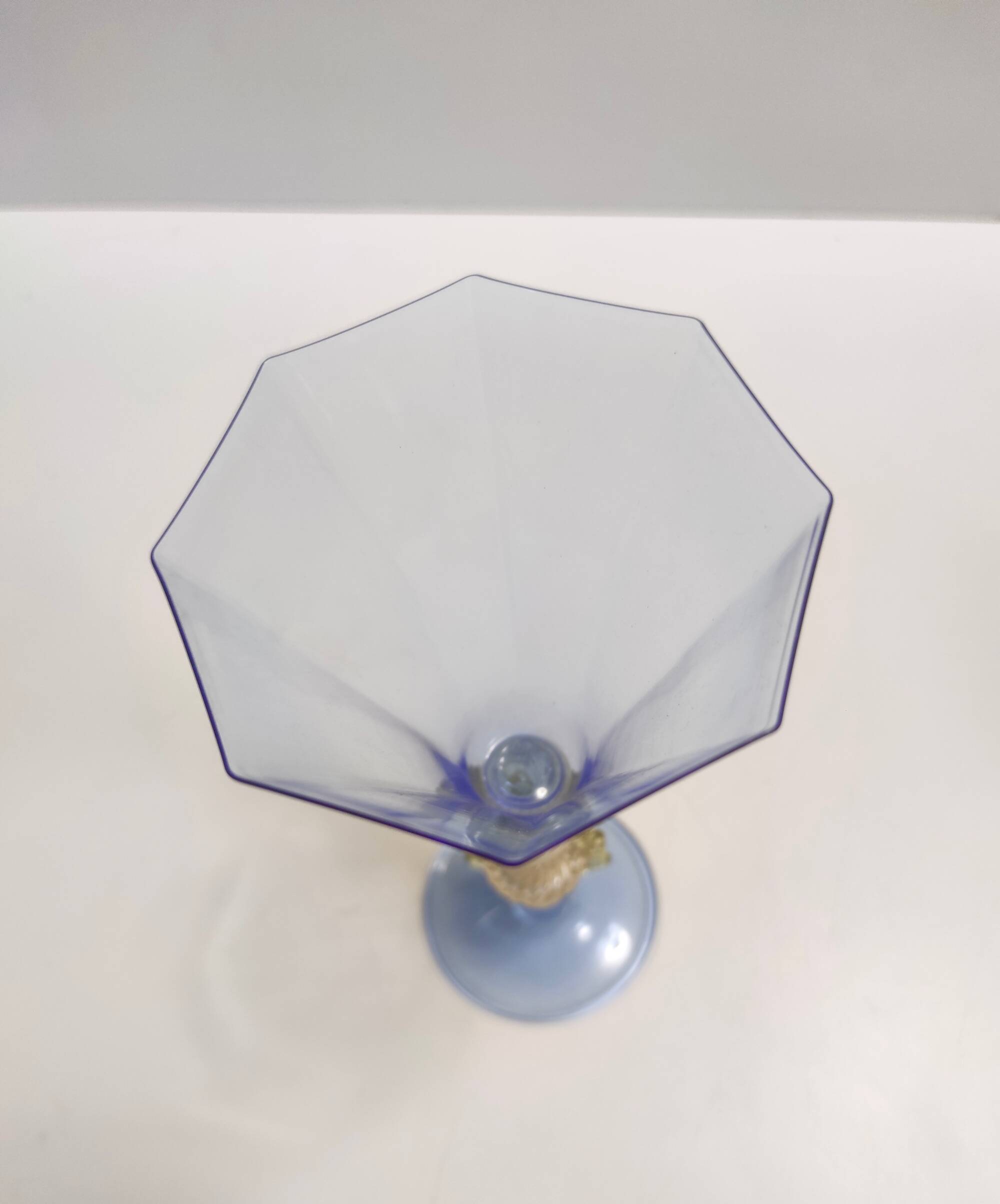 Light Blue Octagonal Murano Glass Goblet "Tipetto", Italy