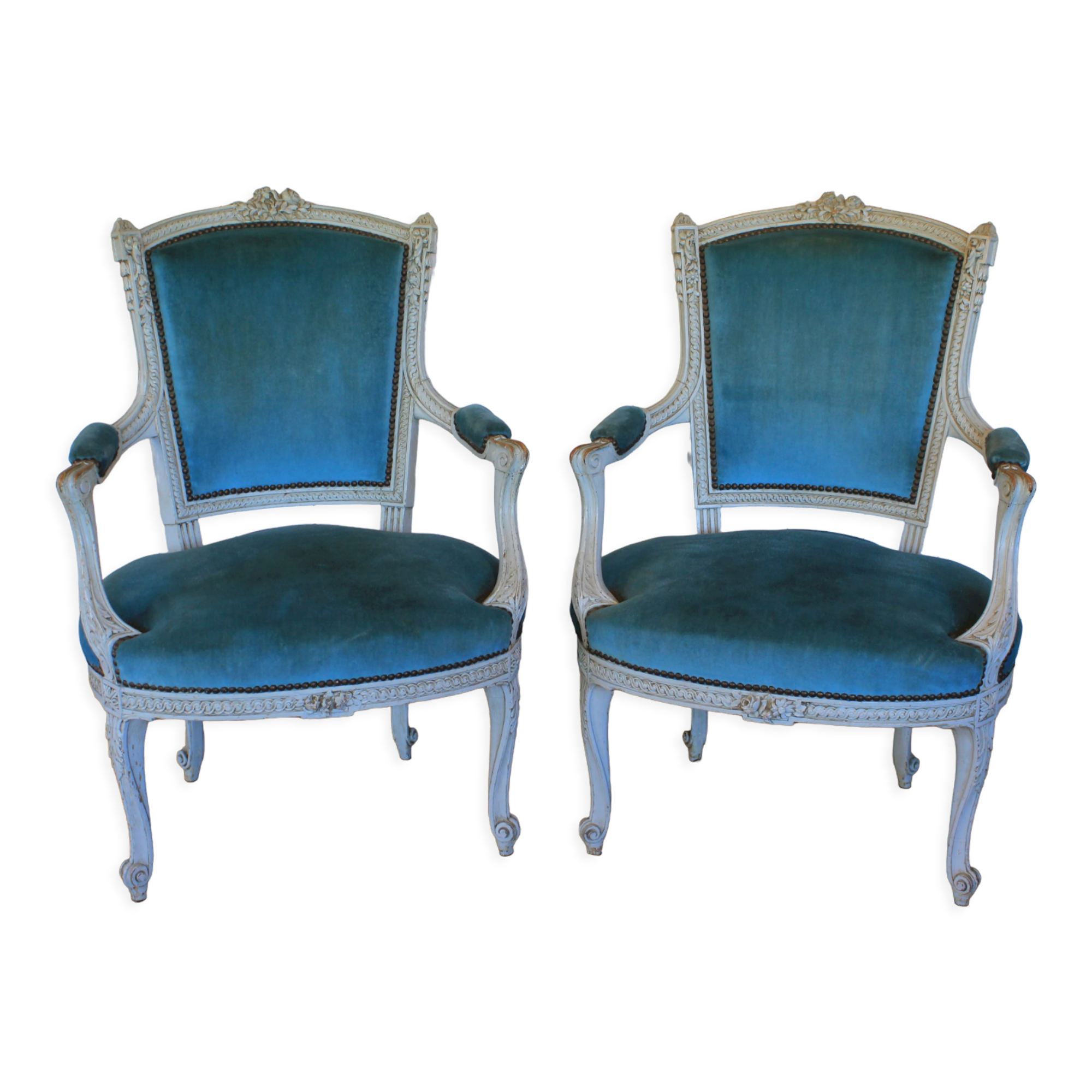 Patinated Louis XV style armchairs (pair or individual)