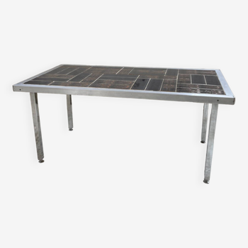 Table basse chrome et carrelage années 50