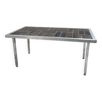 Table basse chrome et carrelage années 50