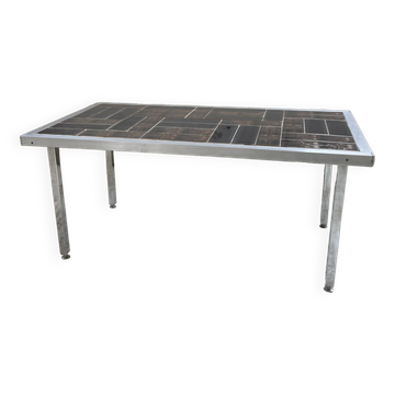 Chrome and tiled coffee table from the 1950s