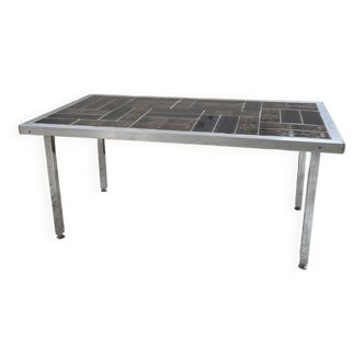 Chrome and tiled coffee table from the 1950s