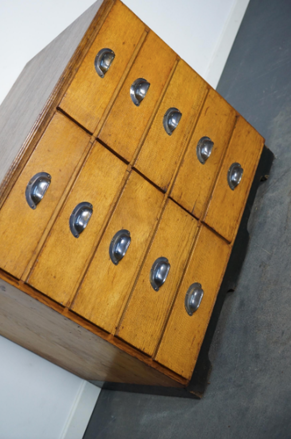 Apothecary cabinet or bank of drawers in oak and German pine mid-twentieth century
