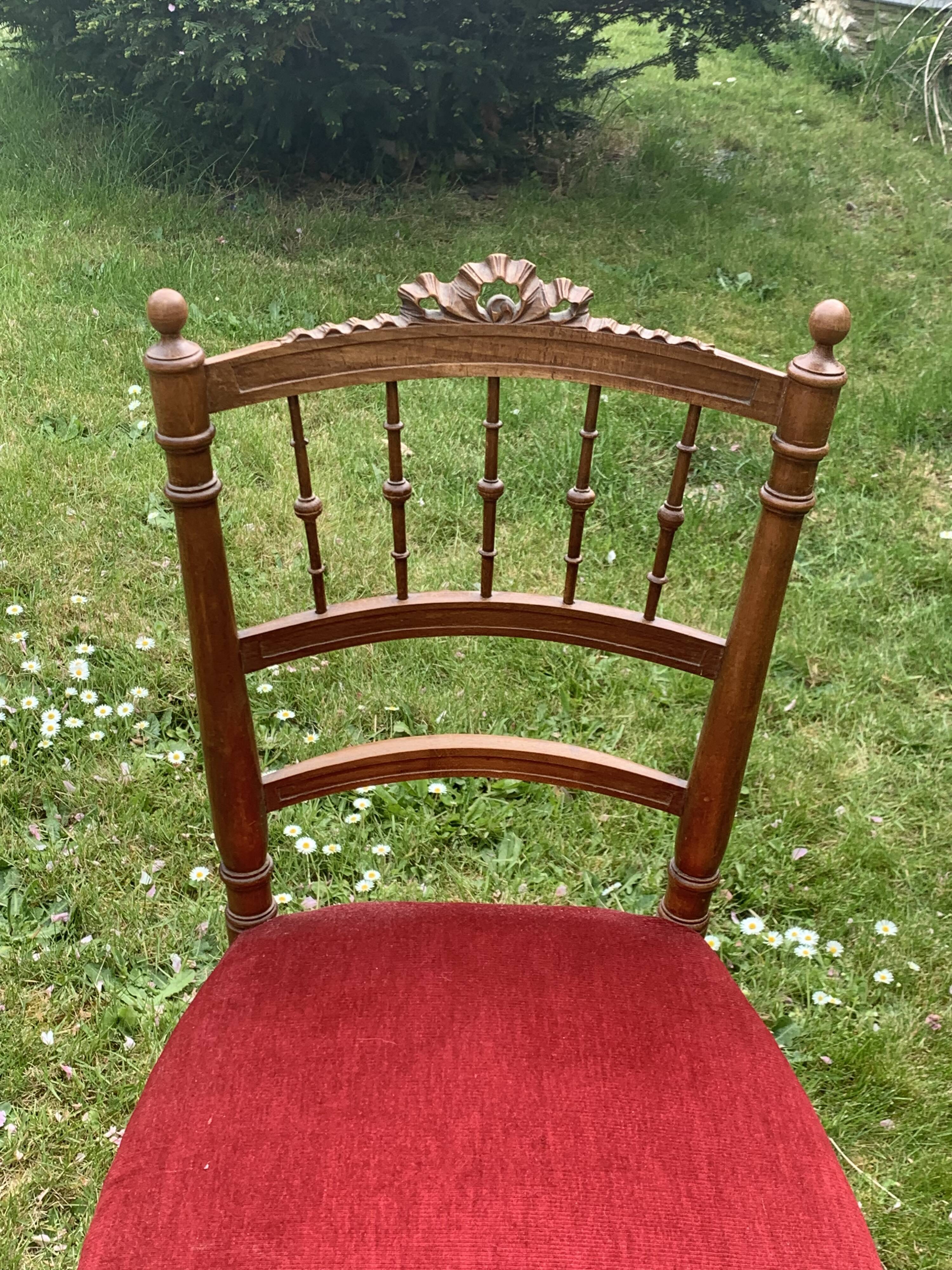 Pair of Napoleon III chairs in wood and red velvet