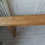 Church bench, end of bed in pitch pine with light oak waxed finish.