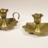 Pair of brass "flower" candlesticks