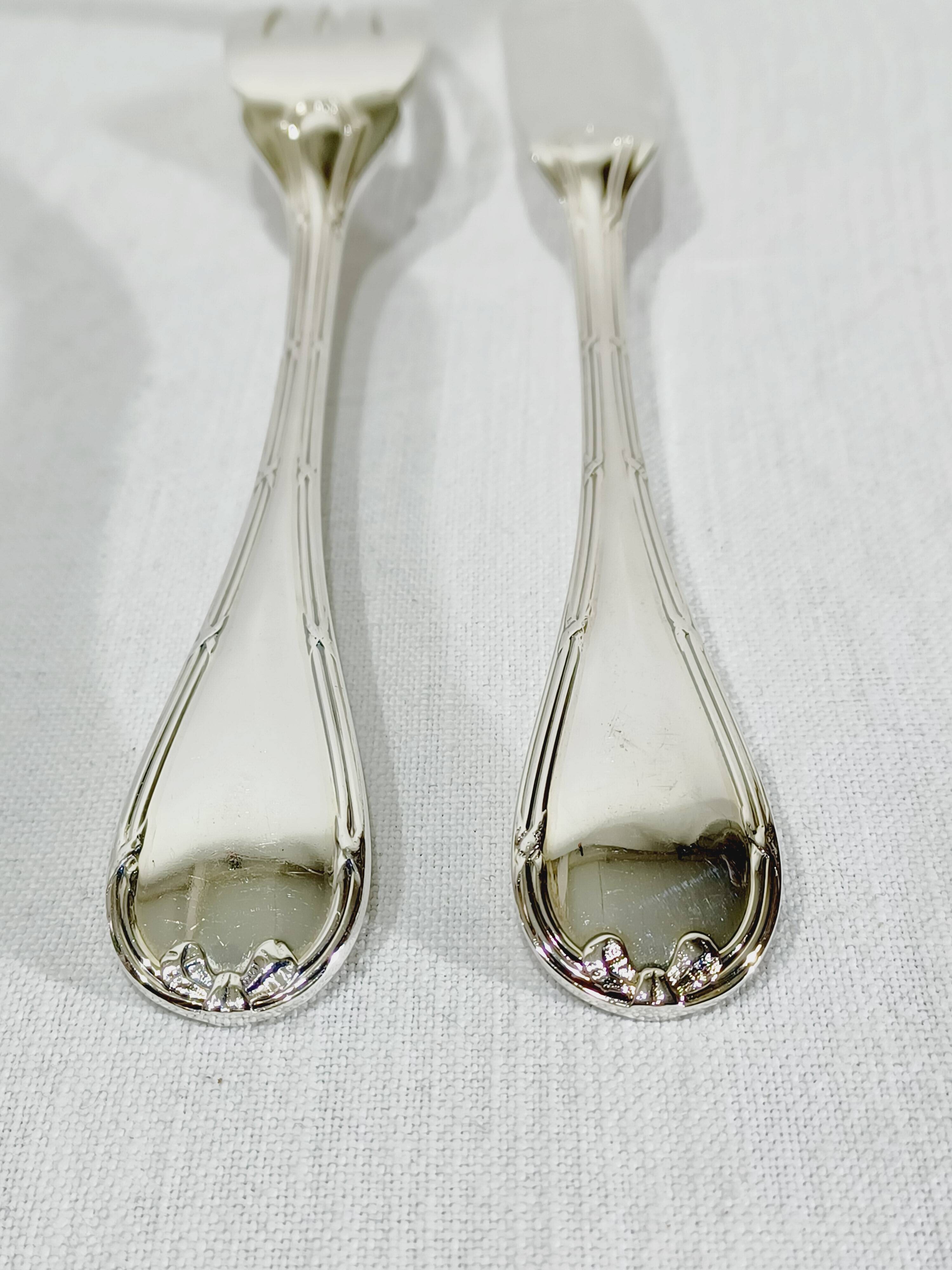 Christofle - 12 Silver-plated Fish Cutlery Sets, Ruban model