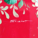 Old Red Plate Signed - Hand-Painted Floral Decoration