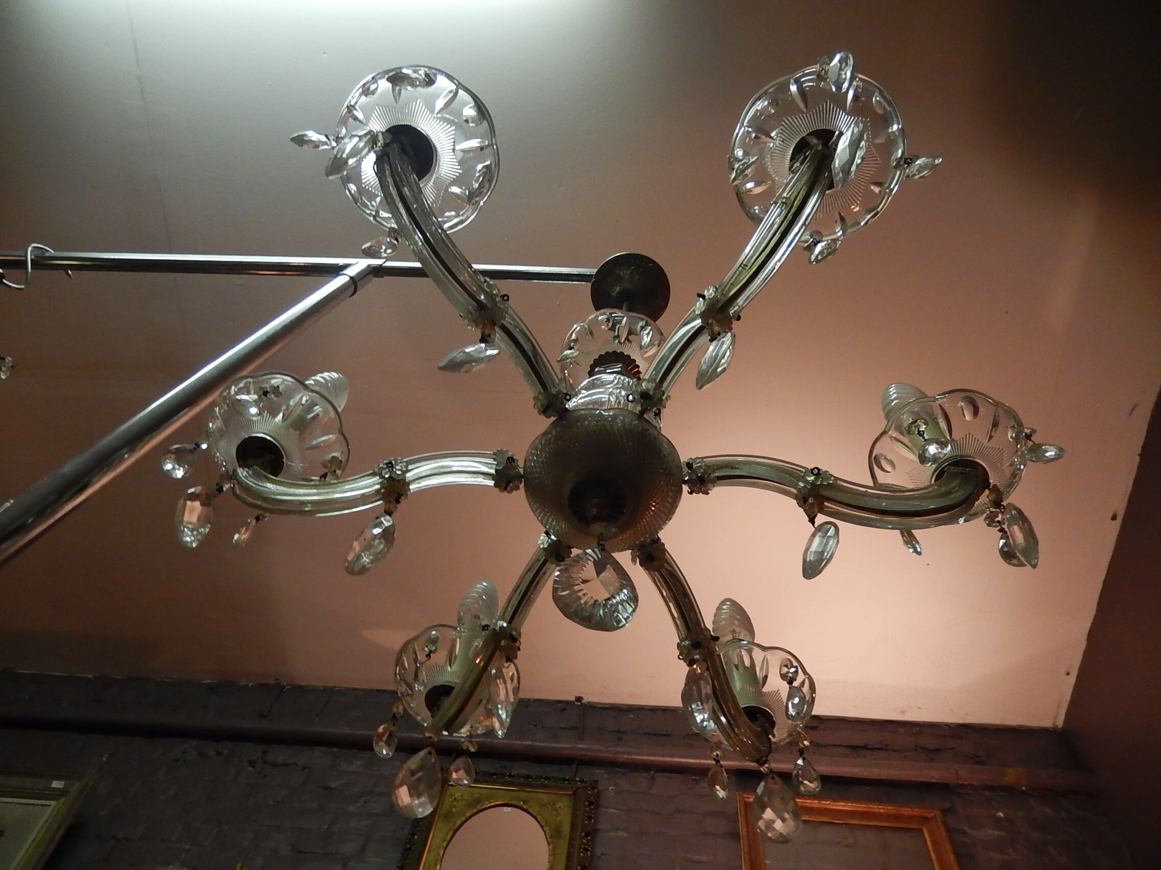 Glass stamp chandelier cut 6 lights