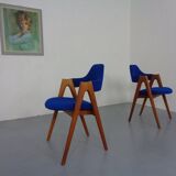 Set of Compass Chairs in Teak and Kvadrat Hallingdal 65 by Kai Kristiansen for Schou Andersen, 1960s