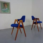 Set of Compass Chairs in Teak and Kvadrat Hallingdal 65 by Kai Kristiansen for Schou Andersen, 1960s