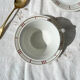 Vintage tea set in white porcelain with stripes, Moulin des Loups orcerame model "Richelieu"