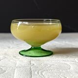6 superb antique liqueur glasses on green stems, vintage cut glass