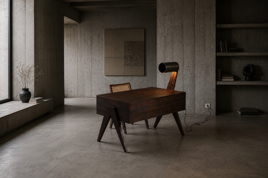 Bureau Pierre Jeanneret avec lampe intégrée, Chandigarh, années 1950