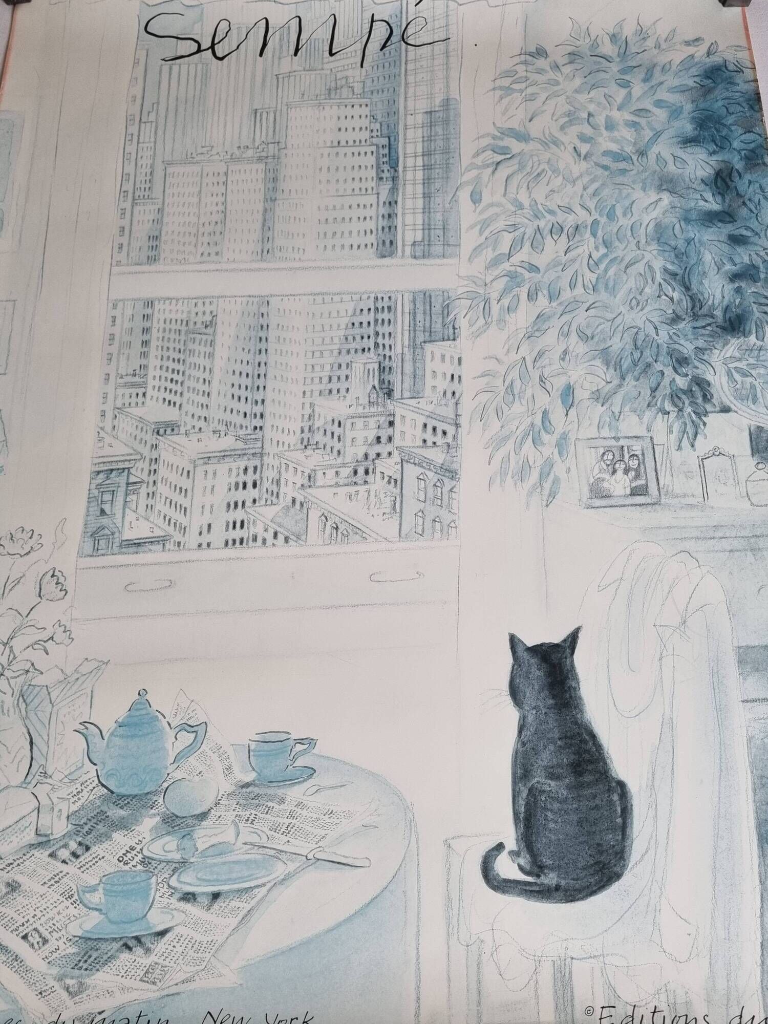 Poster after Sempé, Nine Hours of the Morning, The New Yorker, 80 x 60 cm